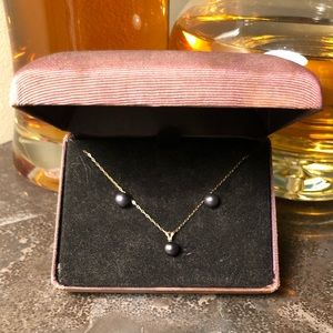 Vintage 14k solid gold Tahitian black pearl set!